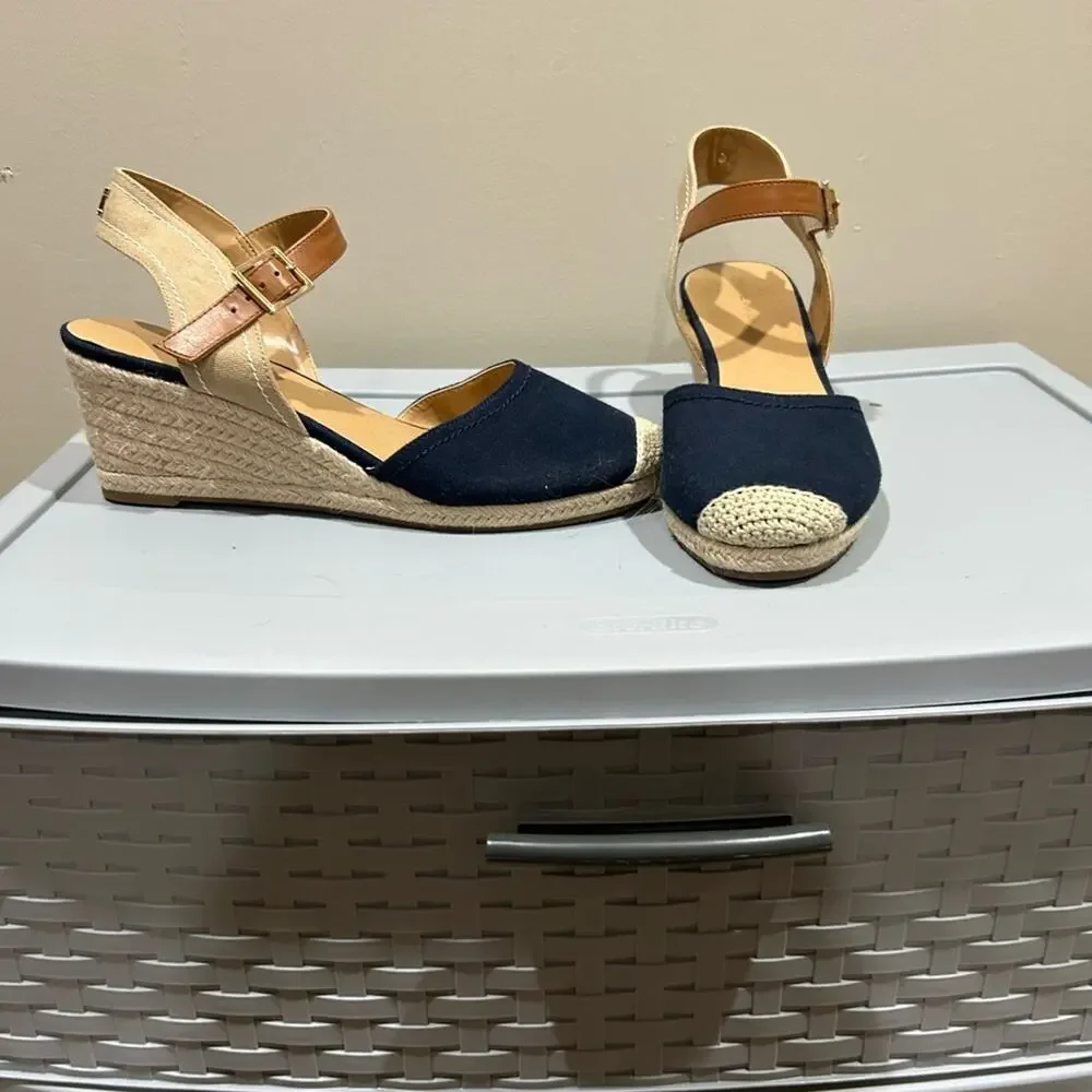 Tommy Hilfiger Espadrille Wedge Sandals Ankle Strap‎ Navy Blue